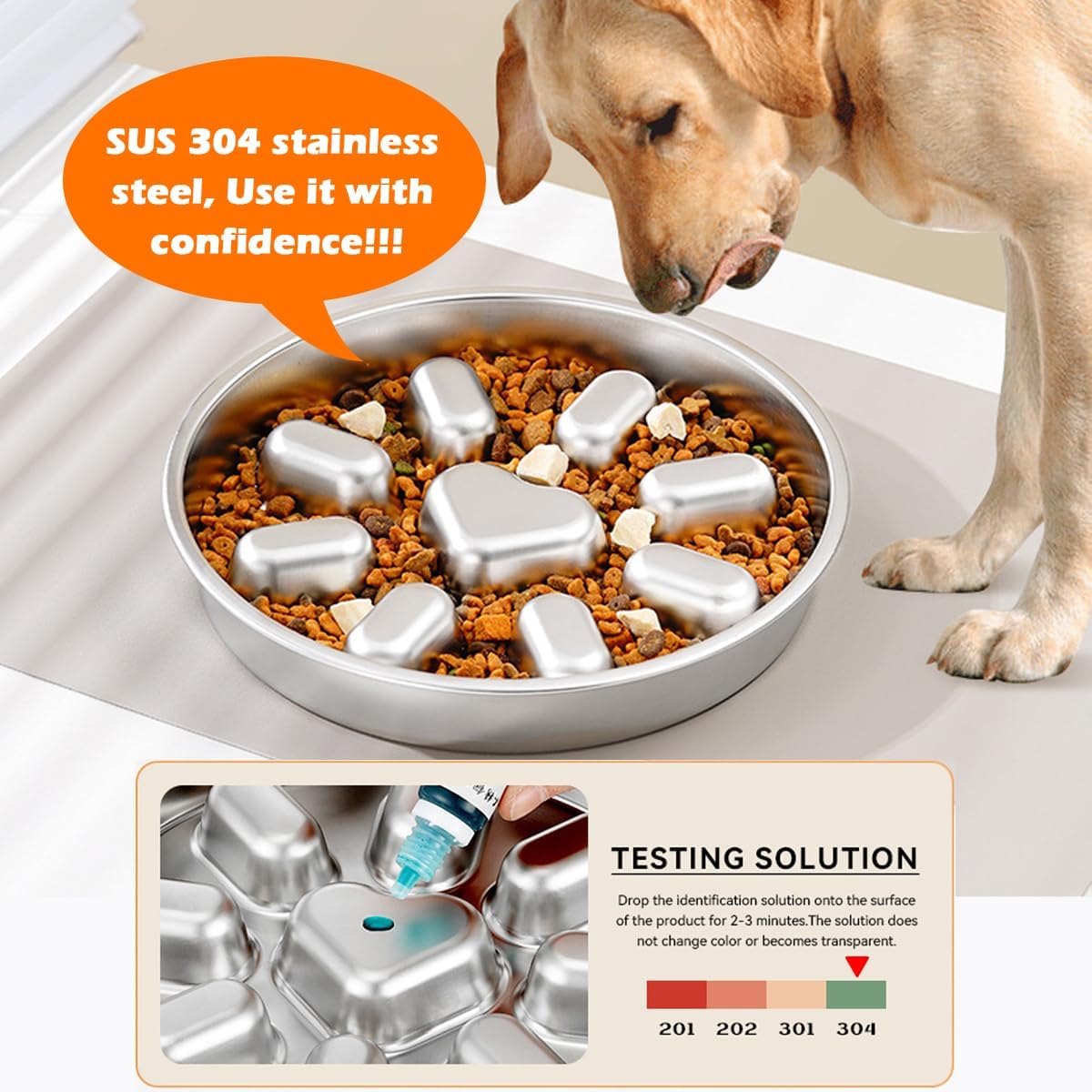 Stainless Steel Non Slip Slow Feeder Dog Bowl Metal Dog Food Bowls for Medium and Large Dogs, Fun Bloat Stop Pet Bowl Dog Water Bowl for Fast Eaters Slows down Pets Eating