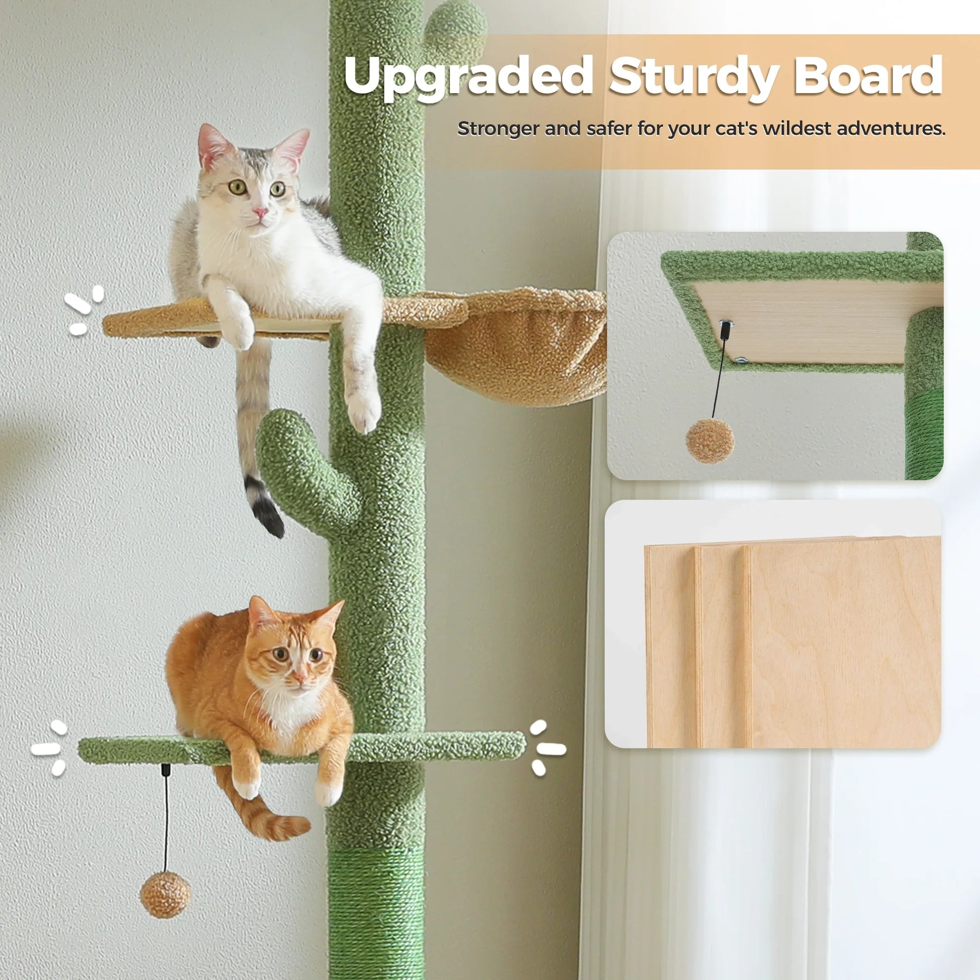Tall Cat Tree Cactus Floor to Ceiling Cat Tower 95-108" Sisal Scratching Post for Indoor Cats