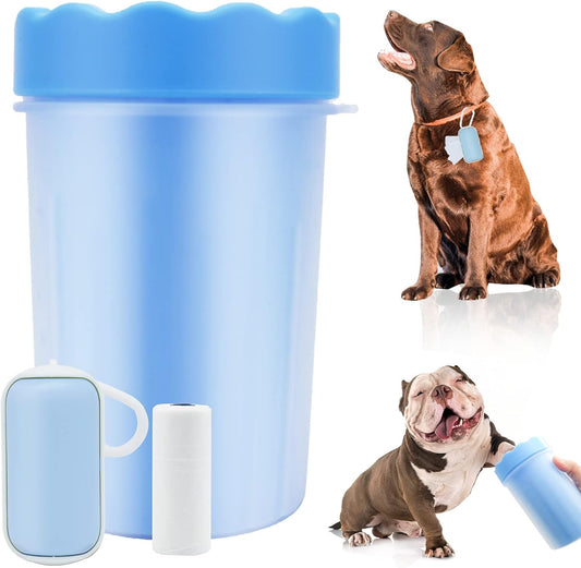 Dog Paw Cleaner, Paw Cleaner Cup with Dog Poo Bags Leash Dispenser, Dog Paw Washer, Pet Paw Cleaner with Waste Bags, Pet Cleaner, Perfect for Removing Dirts after Daily Walk (Small, Blue)