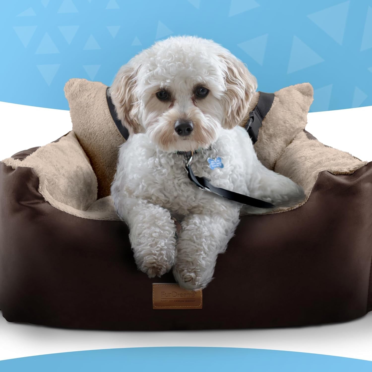Dog Car Seat (Brown/Beige - 20Kg), Plush & Cosy Pet Car Booster Seat for Small Dogs & Cats with Storage Pocket, Car Dog Bed with Safety Leash, Waterproof Liner & Non-Slip Base,Dog Travel Bed