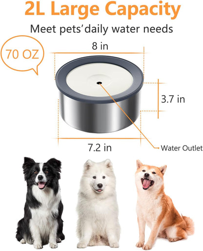 No Spill Water Bowl for Dogs, 2L Large Stainless Steel Slow Drinking Water Dish Dispenser, Fits into Elevated Pet Feeder, Spilling Drip & Splash Proof Slobber Stopper for Messy Drinkers