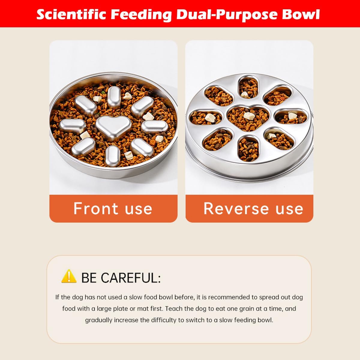 Stainless Steel Non Slip Slow Feeder Dog Bowl Metal Dog Food Bowls for Medium and Large Dogs, Fun Bloat Stop Pet Bowl Dog Water Bowl for Fast Eaters Slows down Pets Eating