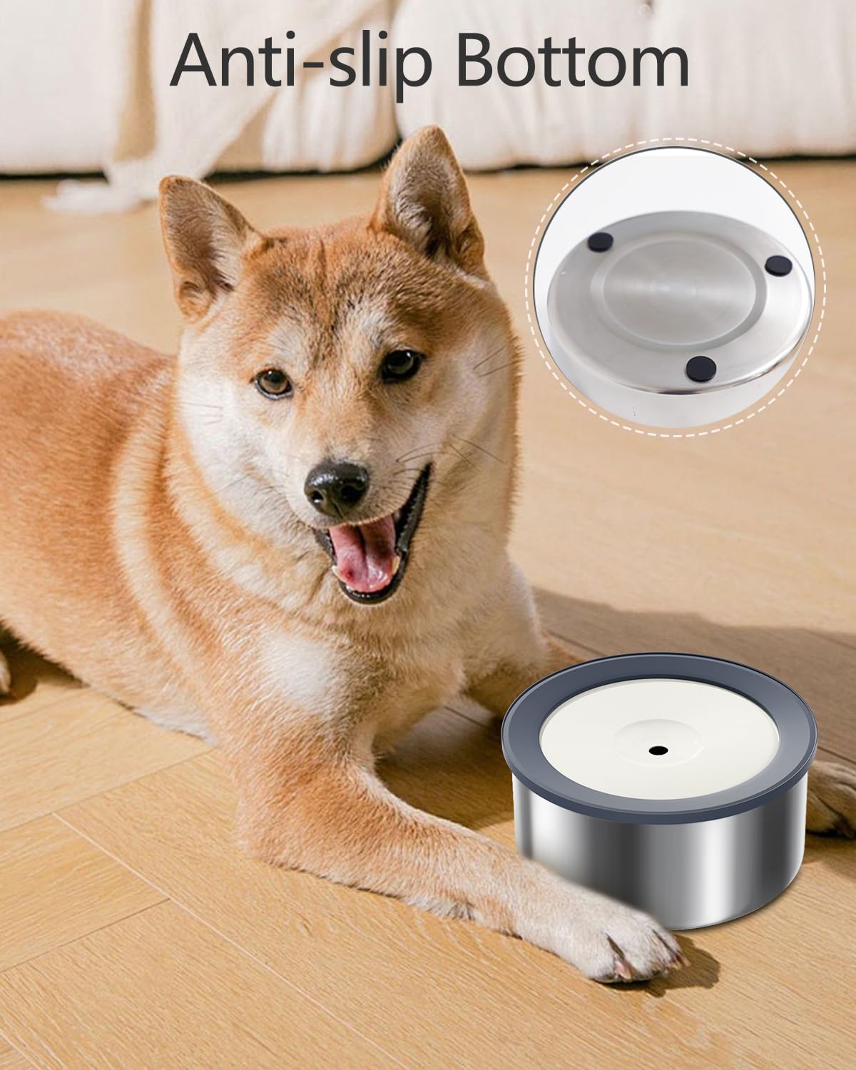 No Spill Water Bowl for Dogs, 2L Large Stainless Steel Slow Drinking Water Dish Dispenser, Fits into Elevated Pet Feeder, Spilling Drip & Splash Proof Slobber Stopper for Messy Drinkers