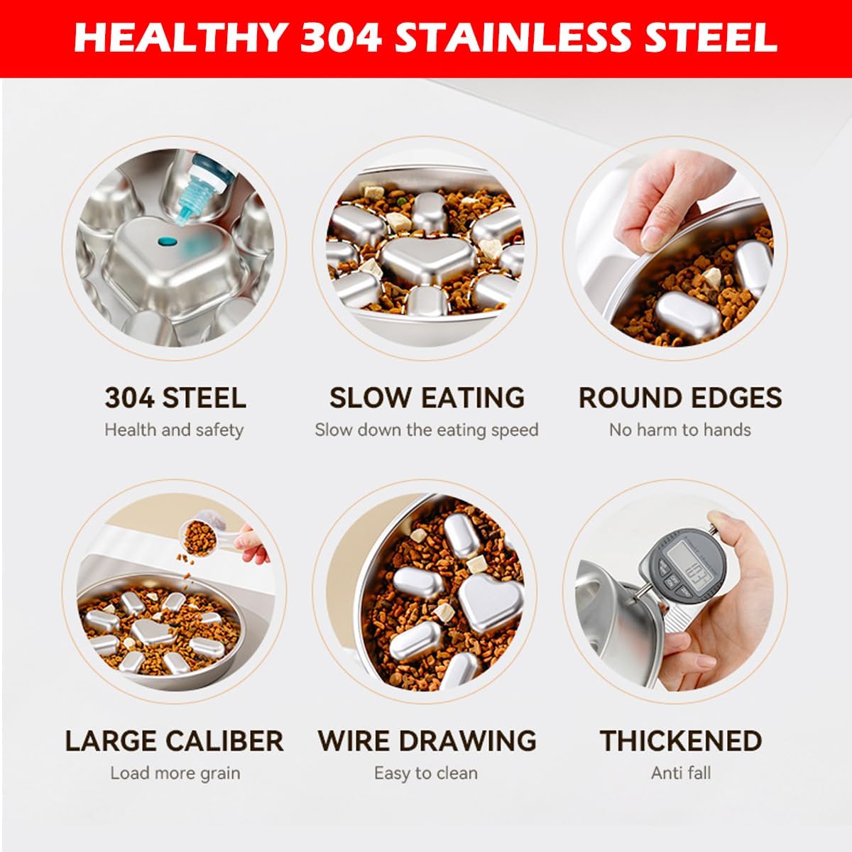 Stainless Steel Non Slip Slow Feeder Dog Bowl Metal Dog Food Bowls for Medium and Large Dogs, Fun Bloat Stop Pet Bowl Dog Water Bowl for Fast Eaters Slows down Pets Eating