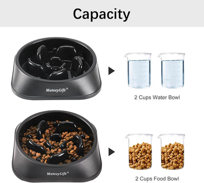 Basic Dog Bowls, Anti-Choking Puzzle Interactive Slow Feeder Dog Bowl to Slow down Eating for Small and Medium Dogs, Black 2 Cups(7.8 In)