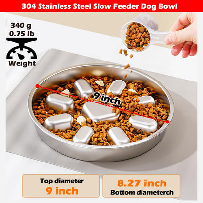 Stainless Steel Non Slip Slow Feeder Dog Bowl Metal Dog Food Bowls for Medium and Large Dogs, Fun Bloat Stop Pet Bowl Dog Water Bowl for Fast Eaters Slows down Pets Eating