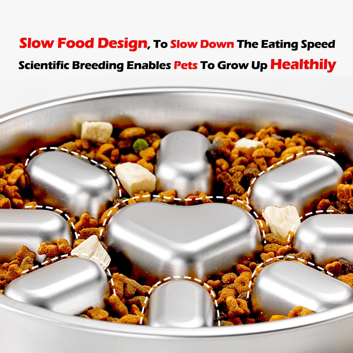 Stainless Steel Non Slip Slow Feeder Dog Bowl Metal Dog Food Bowls for Medium and Large Dogs, Fun Bloat Stop Pet Bowl Dog Water Bowl for Fast Eaters Slows down Pets Eating