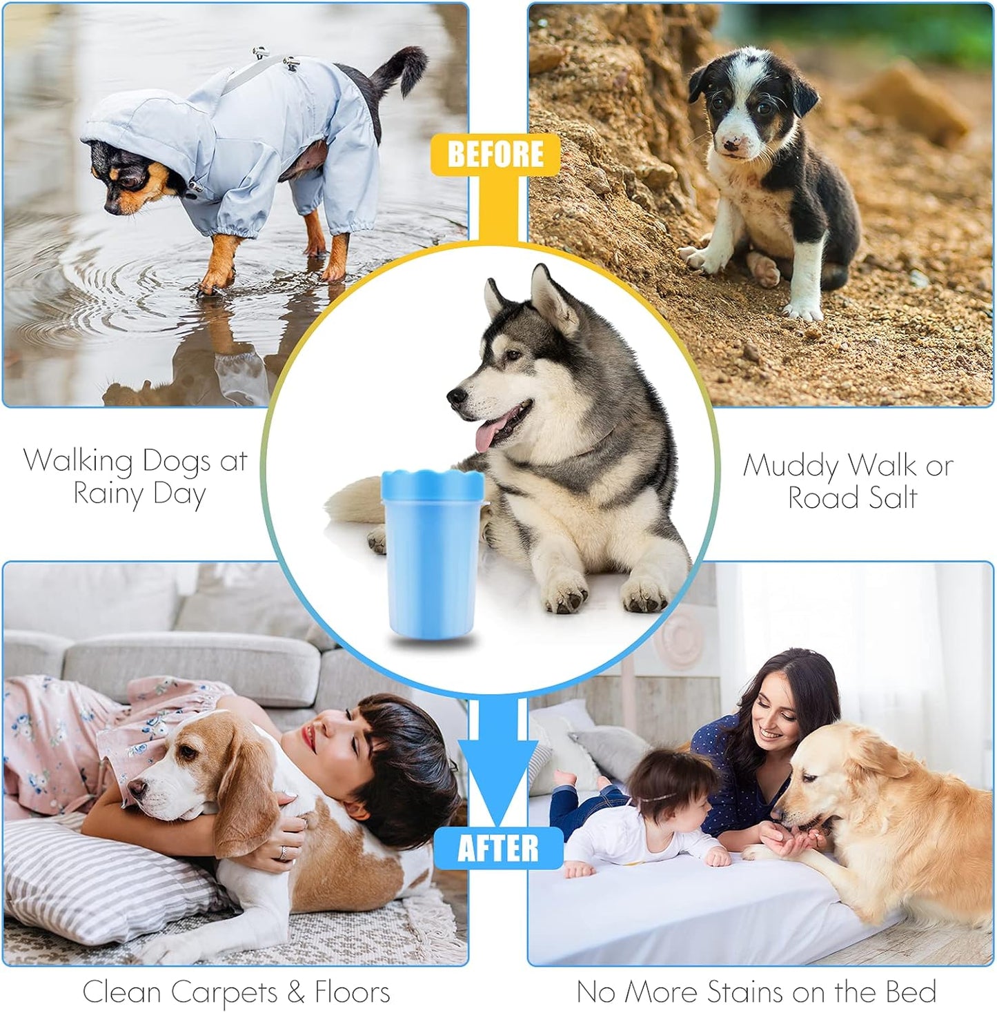 Dog Paw Cleaner, Paw Cleaner Cup with Dog Poo Bags Leash Dispenser, Dog Paw Washer, Pet Paw Cleaner with Waste Bags, Pet Cleaner, Perfect for Removing Dirts after Daily Walk (Small, Blue)