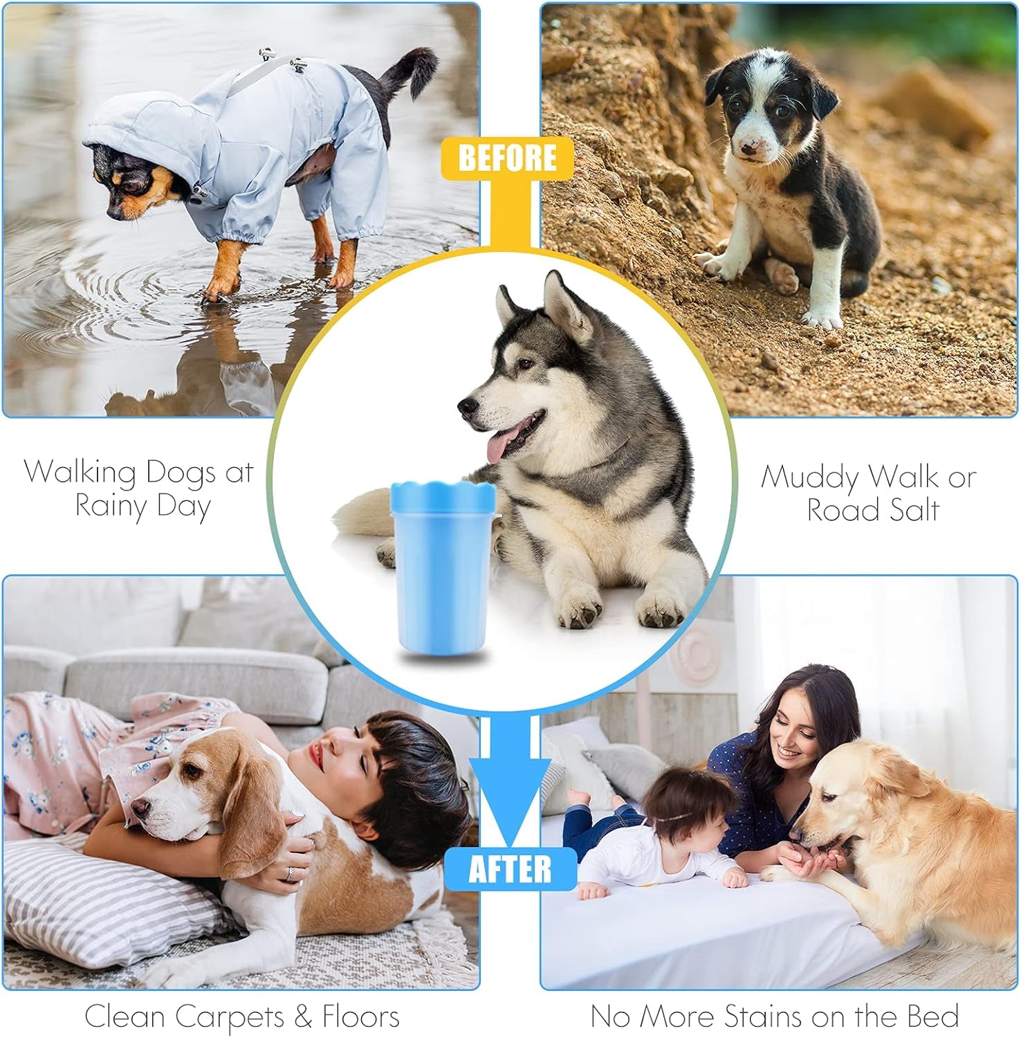Dog Paw Cleaner, Paw Cleaner Cup with Dog Poo Bags Leash Dispenser, Dog Paw Washer, Pet Paw Cleaner with Waste Bags, Pet Cleaner, Perfect for Removing Dirts after Daily Walk (Small, Blue)