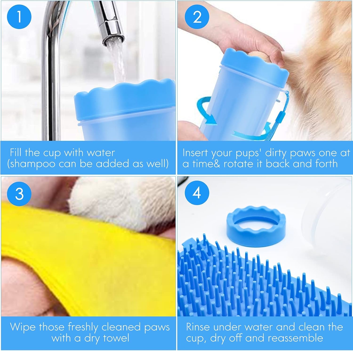 Dog Paw Cleaner, Paw Cleaner Cup with Dog Poo Bags Leash Dispenser, Dog Paw Washer, Pet Paw Cleaner with Waste Bags, Pet Cleaner, Perfect for Removing Dirts after Daily Walk (Small, Blue)