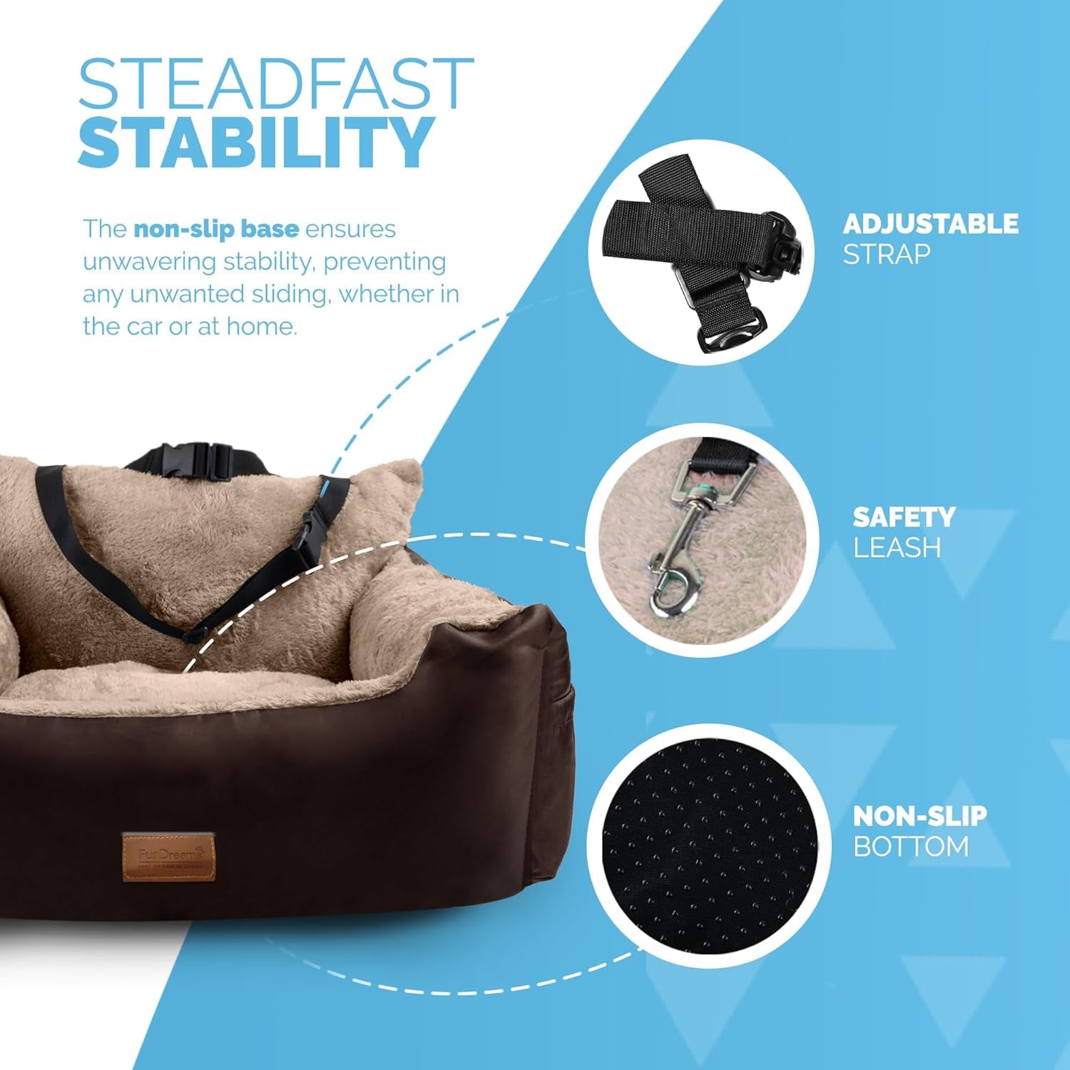 Dog Car Seat (Brown/Beige - 20Kg), Plush & Cosy Pet Car Booster Seat for Small Dogs & Cats with Storage Pocket, Car Dog Bed with Safety Leash, Waterproof Liner & Non-Slip Base,Dog Travel Bed